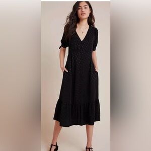 ANTHROPOLOGIE MAEVE EUDORA FORTIES INSPIRED MIDI DRESS BLACK DOTTED LBD Size 14